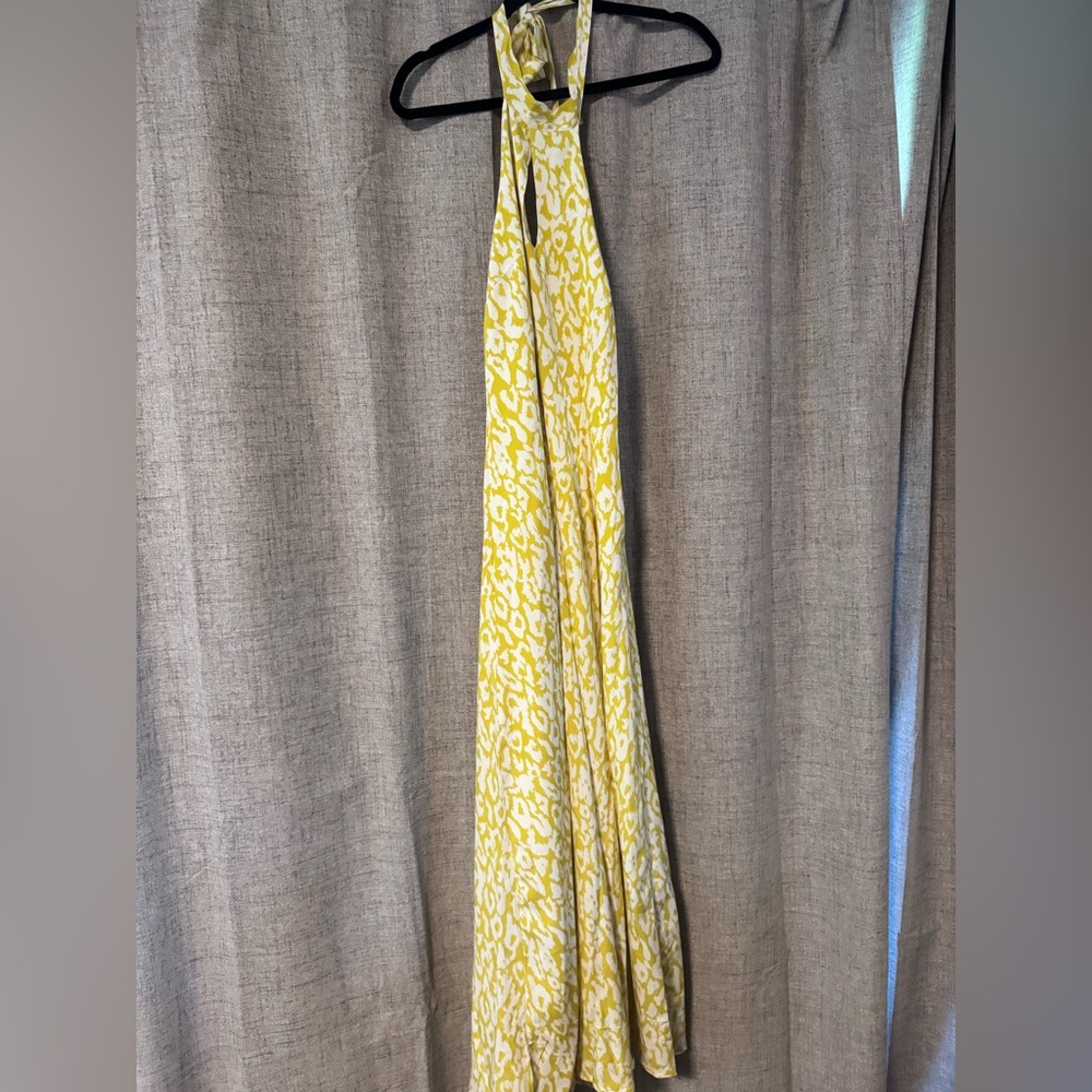 Yellow Printed Maxi Dress - Sleeveless Halter Neck